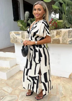 AX Paris Multi Abstract Print V Neck Batwing Midi Dress