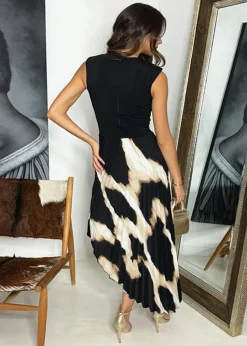 AX Paris Multi Marble Print 2 In 1 Asymmetric Hem Pleated Midi Dress