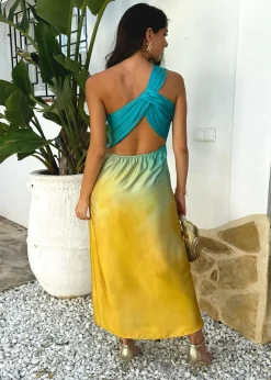 AX Paris Multi Sunset Ombre One Shoulder Open Back Twist Detail Midi Dress