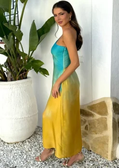 AX Paris Multi Sunset Ombre One Shoulder Open Back Twist Detail Midi Dress