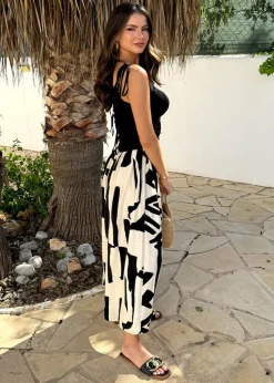 AX Paris Mutli Abstract Print 2 in 1 Ruched Side Tie Straps Midi Dress