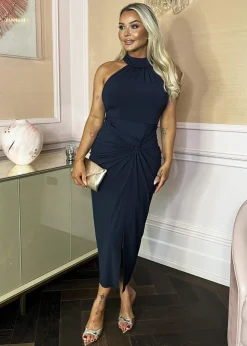 AX Paris Navy Halter Neck Knot Skirt Midi Dress