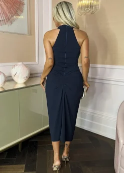 AX Paris Navy Halter Neck Knot Skirt Midi Dress