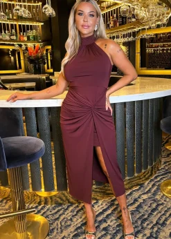 AX Paris Plum Halter Neck Knot Skirt Midi Dress