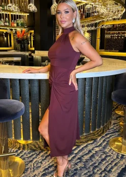 AX Paris Plum Halter Neck Knot Skirt Midi Dress