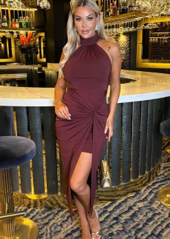 AX Paris Plum Halter Neck Knot Skirt Midi Dress