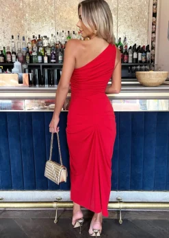 AX Paris Red One Shoulder Knot Skirt Midi Dress