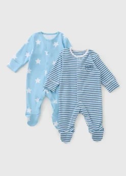 Baby 2 Pack Blue Star Sleepsuits (Newborn-23mths)