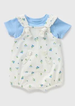 Baby Blue Floral Top & Dungaree Set (Newborn-23mths)