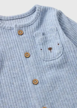 Baby Blue Ribbed Bear Romper (Newborn-23mths)