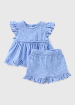 Baby Blue Schiffli Top and Shorts Set (Newborn-23mths)