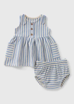 Baby Blue Stripe Dress Set (Newborn-23mths)