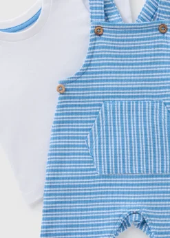 Baby Blue Stripe Knit T Shirt & Dungaree Set (Newborn-23mths)