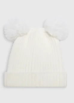 Baby Cream Double Pom Pom Beanie (Newborn-24mths)