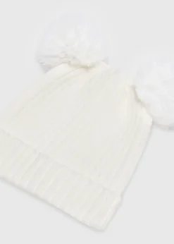 Baby Cream Double Pom Pom Beanie (Newborn-24mths)