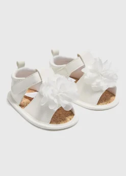 Baby White Corsage Soft Sole Sandals (Newbown-18mths)