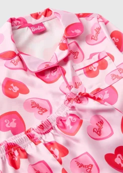Barbie Girls Pink Heart Satin Pyjama Set (4-13yrs)