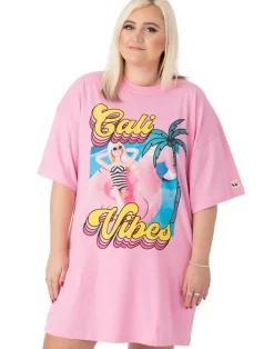 Barbie Pink "Cali Vibes" Skater Short Sleeve T-Shirt Dress