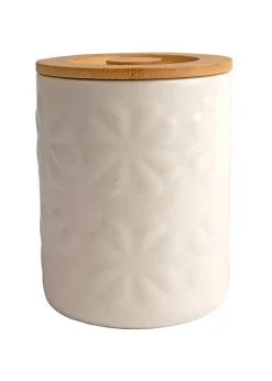 Beau & Elliot Ivory Carnaby Large Porcelain Embossed Jar with Bamboo Lid