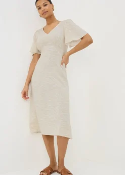 Beige Animal Print Midi Dress