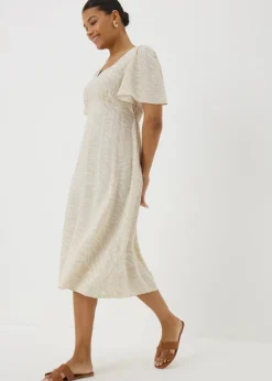 Beige Animal Print Midi Dress