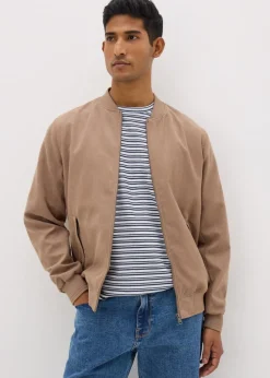 Beige Faux Suede Bomber Jacket