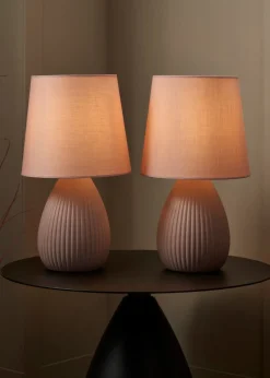 BHS Alder Teardrop Ceramic Table lamp TWIN PACK Pink (32cm x 18cm)