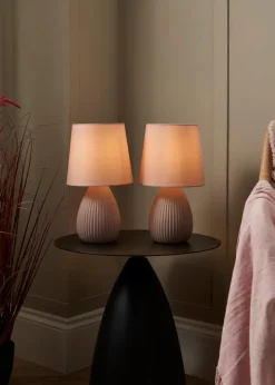 BHS Alder Teardrop Ceramic Table lamp TWIN PACK Pink (32cm x 18cm)
