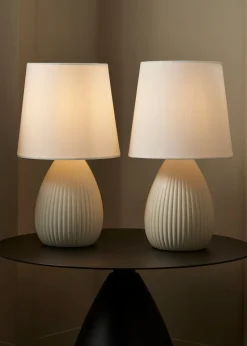 BHS Alder Teardrop Ceramic Table lamp TWIN PACK Cream (32cm x 18cm)