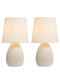 BHS Alder Teardrop Ceramic Table lamp TWIN PACK Cream (32cm x 18cm)