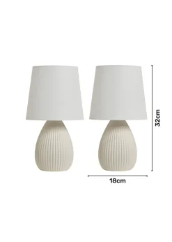 BHS Alder Teardrop Ceramic Table lamp TWIN PACK Cream (32cm x 18cm)