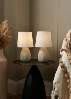 BHS Alder Teardrop Ceramic Table lamp TWIN PACK Cream (32cm x 18cm)