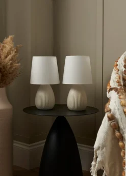 BHS Alder Teardrop Ceramic Table lamp TWIN PACK Cream (32cm x 18cm)