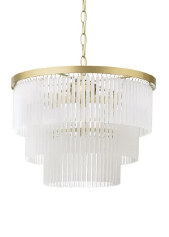BHS Aubrey Frosted Glass 5 Light Pendant Brass (Adjustable 50-120cm x 40cm)