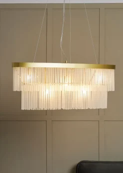 BHS Aubrey Frosted Oval Diner Pendant 5 Light Brass (Adjustable 43-130cm x 82cm)