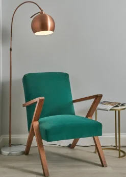 BHS Benson Copper Curved Floor Lamp (154.5cm x 27cm x 27.5cm)