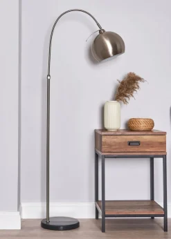 BHS Benson Curved Floor Lamp Satin Nickel (155cm x 55cm)
