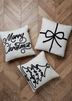 BHS Black/White Christmas Tree Boucle Cushion
