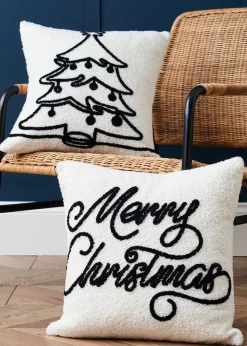 BHS Black/White Christmas Tree Boucle Cushion