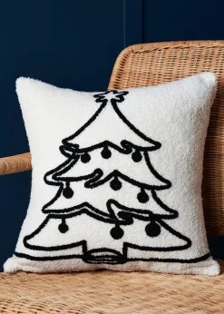 BHS Black/White Christmas Tree Boucle Cushion