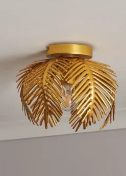BHS Brookby Palm Flush Ceiling Light Brass (21cm x 30cm)
