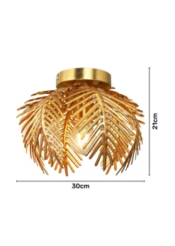 BHS Brookby Palm Flush Ceiling Light Brass (21cm x 30cm)