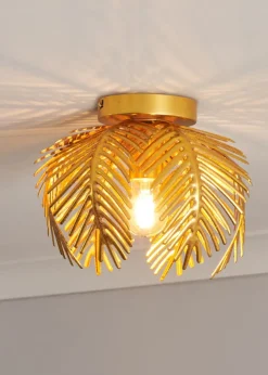 BHS Brookby Palm Flush Ceiling Light Brass (21cm x 30cm)