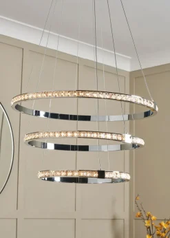 BHS Chrome Comet 3 Ring Integrated LED Pendant (80-120cm x 50cm)