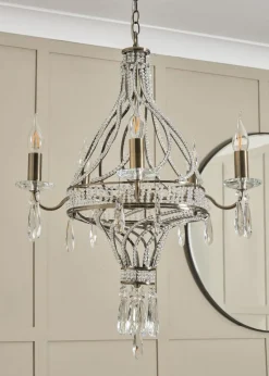 BHS Chrome Evelyn Chandelier Brass (80-135cm x 48cm)