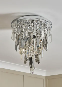 BHS Chrome Jennifer Flush Ceiling Light with Mixed Cut Glass (37cm x 30cm)