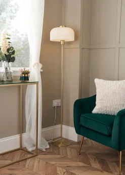 BHS Costa Brass Floor Lamp with Ribbed White glass (145cm x 29cm)