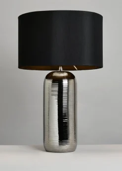 BHS Cylinder Textured Table Lamp Silver (48cm x 28cm)