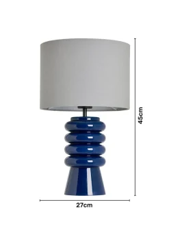 BHS Fava Ribbed Glass Table Lamp Blue (45cm x 27cm)