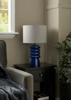 BHS Fava Ribbed Glass Table Lamp Blue (45cm x 27cm)